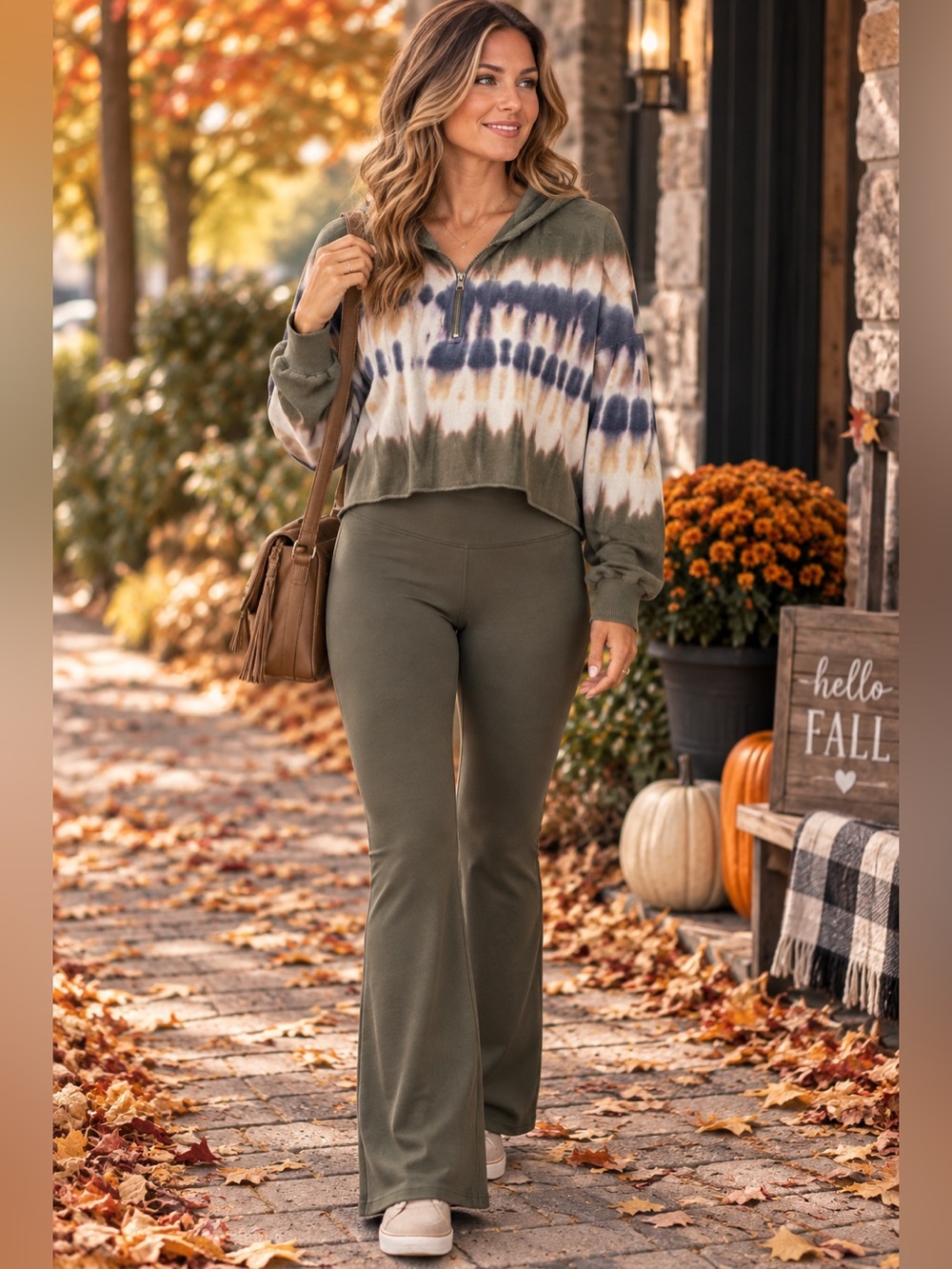 Aerie Olive Cropped Hoodie Size Medium